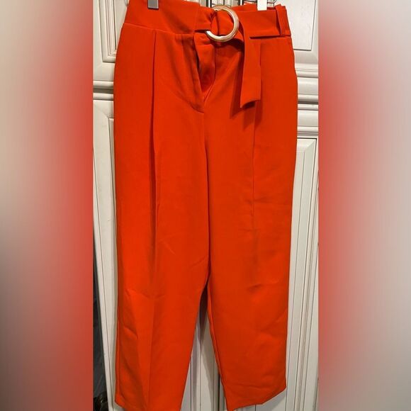 Topshop Ankle Cropped Pants Pleated Pockets Tapered Orange Size 2 - Picture 4 of 13